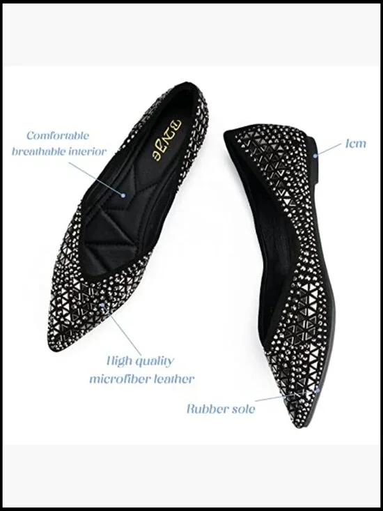 Rhinestone Ballet Flats Pointed Toe Elegant Chic Memory Foam Comfortable - Picture 5 of 7